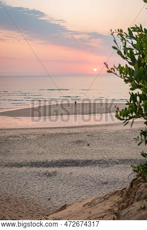 Landscape Of Sunset In Sao Pedro De Maceda Beach. Ovar, Portugal.