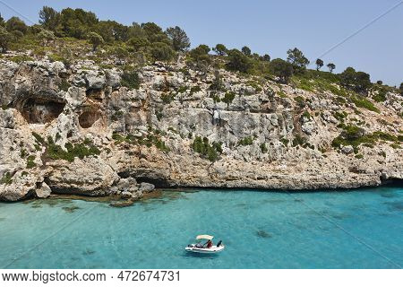 Turquoise Waters In Mallorca. Pilota Cove. Mediterranean Coastline. Spain