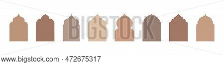 Islamic Vector Shape Of A Window Or Door Arch. Arab Frame Set. Ramadan Kareem Silhouette Icon. Mosqu