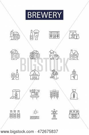 Brewery Line Vector Icons And Signs. Malt, Beer, Distillery, Ferment, Brewing, Hops, Keg, Lager Outl