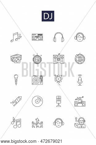 Dj Line Vector Icons And Signs. Music, Turntables, Mixing, Scratching, Remixing, Speaker, Beats, Vol