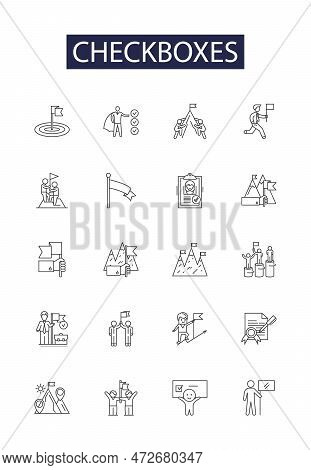 Checkboxes Line Vector Icons And Signs. Tickbox, Select, Option, Mark, Choice, Pick, Toggle, Radio O