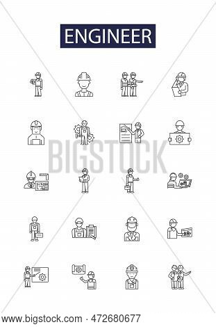 Engineer Line Vector Icons And Signs. Technologist, Technician, Inventor, Fabricator, Draftsman, Sur