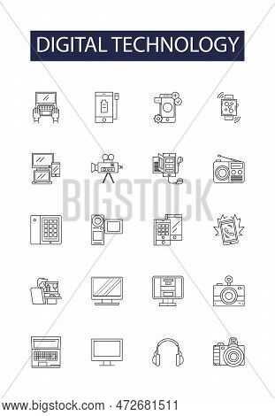 Digital Technology Line Vector Icons And Signs. Technology, Computers, Networks, Software, Automatio