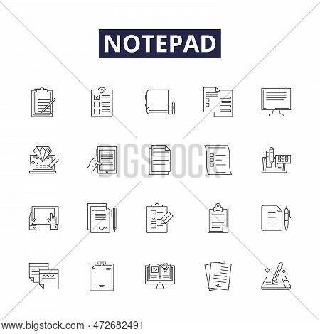 Notepad Line Vector Icons And Signs. Text, Document, Type, Compose, Note, Pad, Create, Write Outline