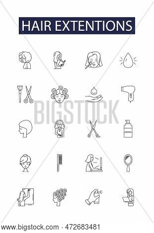 Hair Extentions Line Vector Icons And Signs. Hair, Salon, Hairdresser, Color, Black, Beautiful, Fash