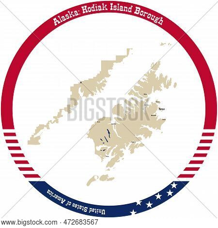 Map Of Kodiak Island Borough In Alaska, Usa Arranged In A Circle.