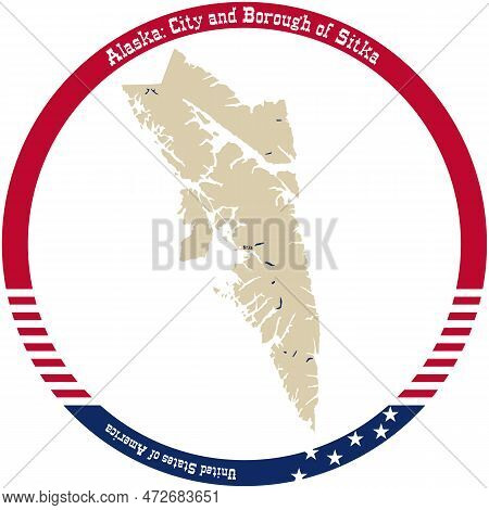 Map Of City And Borough Of Sitka In Alaska, Usa Arranged In A Circle.