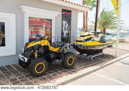 Santo Domingo, Dominican Republic - February 16, 2016: Quad Bike Atv Can Am Renegade With Jetski