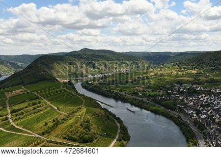 Birds Eye View Of A Village Near The Moselle Loop Surrounded By Greenery And Vineyards In Germany