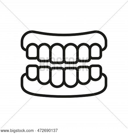 Human Jaw Anatomy With Teeth Line Icon. Healthy Smile Linear Pictogram. False Tooth. Oral Hygiene. D