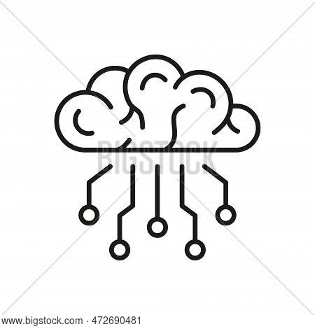Human Brain With Circuit, Digital Technology Concept Black Line Icon. Tech Science Linear Pictogram.