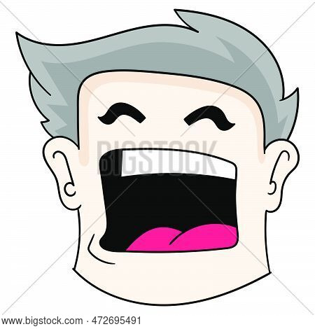 Gawking Faced Man Head, Vector Illustration Carton Emoticon. Doodle Icon Drawing