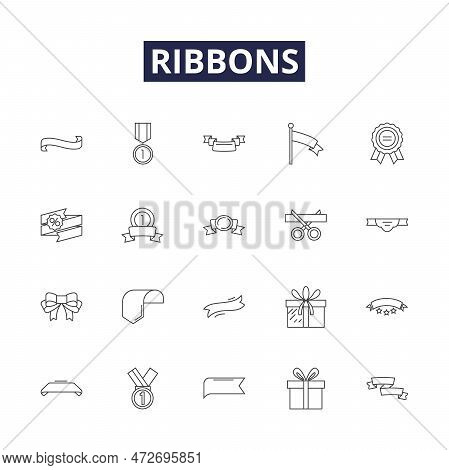 Ribbons Line Vector Icons And Signs. Grosgrain, Satin, Organza, Tulle, Lace, Sheer, Velvet, Metallic