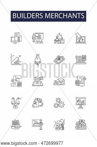 Builders Merchants Line Vector Icons And Signs. Construction, Stack, Industrial, Builder, Industry, 