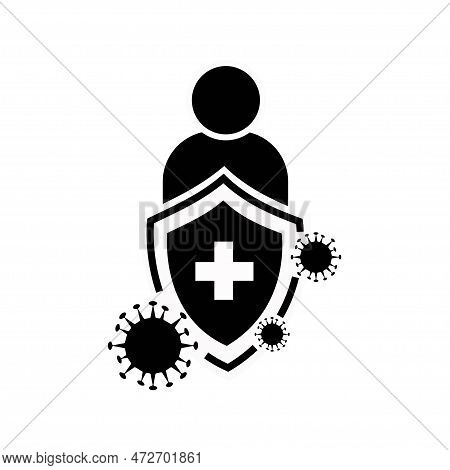 Vector Illustration Of Person With Protective Antivirus Shield On White Background