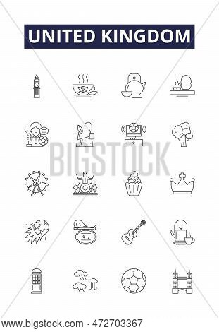 United Kingdom Line Vector Icons And Signs. Britain, Nations, England, Scotland, Wales, Union, Briti