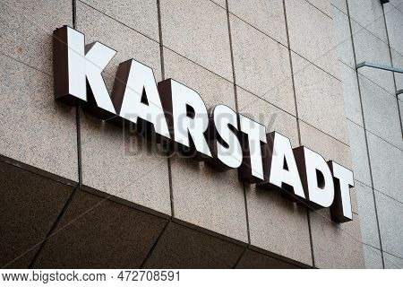 Goslar, Germany - February 18, 2023: Lettering And Neon Sign Of The Department Store Group Karstadt 