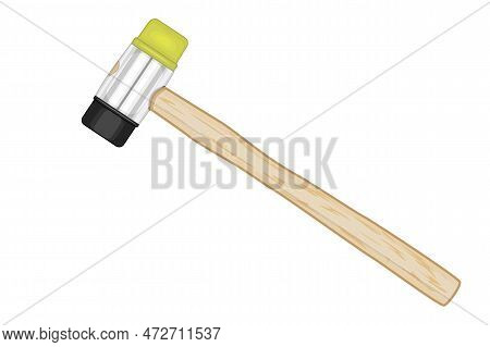 Rubber Or Soft Hammer Isolated On White Background. Rubber Mallet With Wooden Handle. Tool For Strai