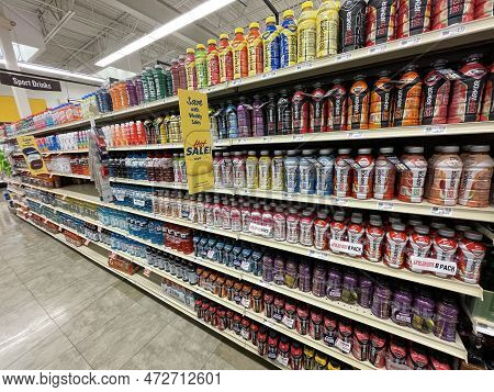 Grovetown, Ga Usa - 10 22 22: Grocery Store Sports Drink Section Powerade Side View