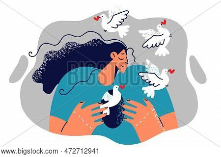 Woman With Hole In Body And Flying Doves Symbolizes Liberation From Romantic Addiction For Psycholog