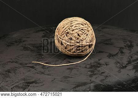A Skein Of Linen String, Cord Isolated. Coil Of Twine. Jute Rope. Hemp Thread Isolated. A Skein Of B