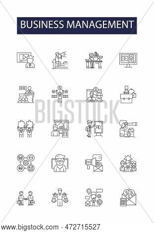 Business Management Line Vector Icons And Signs. Strategy, Finance, Accounting, Planning, Operations