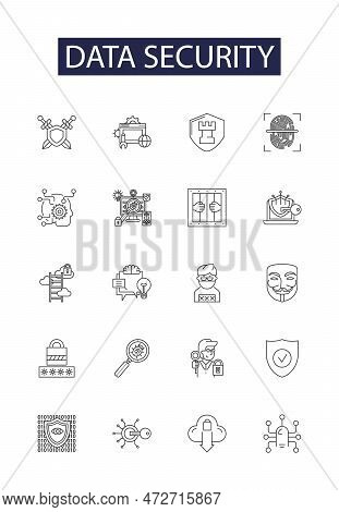 Data Security Line Vector Icons And Signs. Security, Encryption, Privacy, Access, Network, Antivirus