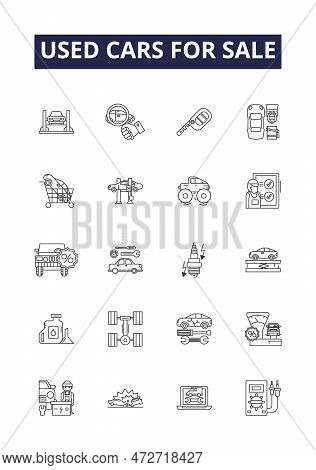 Used Cars For Sale Line Vector Icons And Signs. Auto, Transportation, Dealership, Used, Vehicle, Dea
