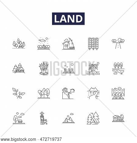 Land Line Vector Icons And Signs. Ground, Soil, Acreage, Terrain, Area, Region, Territory, Plot Outl