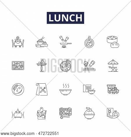 Lunch Line Vector Icons And Signs. Meal, Dine, Eat, Cuisine, Dinner, Breakfast, Frugal, Supper Outli