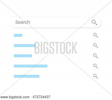 Search Bar On A Website Or App. Dropdown With Relevant Results, Suggestions Or Popular Queries. User