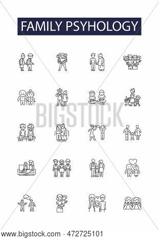 Family Psyhology Line Vector Icons And Signs. Family, Concept, Character, Psychologist, Mental, Sad,