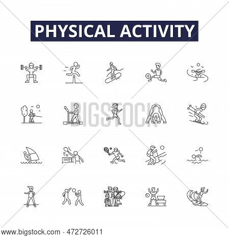 Physical Activity Line Vector Icons And Signs. Fitness, Sports, Aerobics, Running, Walking, Training