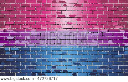 Bisexual Pride Flag On A Brick Wall - Illustration, 
Symbol Of Lesbian, Gay, Bisexual And Transgende