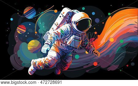 Astronaut Explores Space Being Desert Planet. Astronaut Space Suit Performing Extra Cosmic Activity 