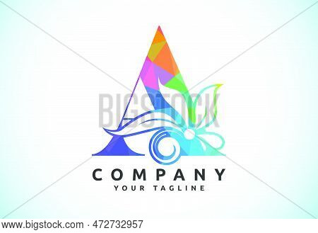 Polygonal Floral Letter A. Low Poly Style Alphabet With Botanical Elements. Vector Illustration