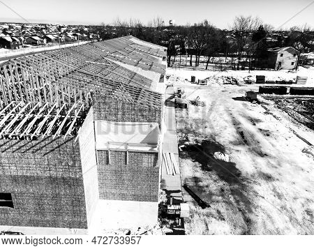 Aerial Drone View Of A Multifamily Apartment Complex Under Construction.