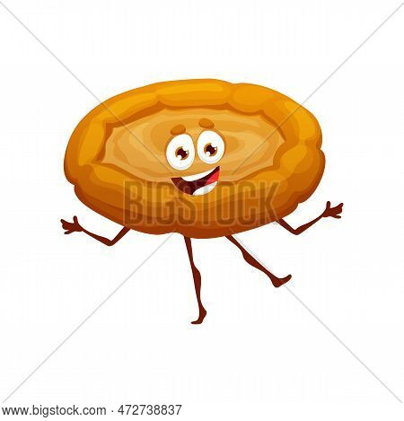 Cartoon Tandoor Flatbread Character, Bakery Bread And Pastry, Vector Food With Face. Asian, Indian A