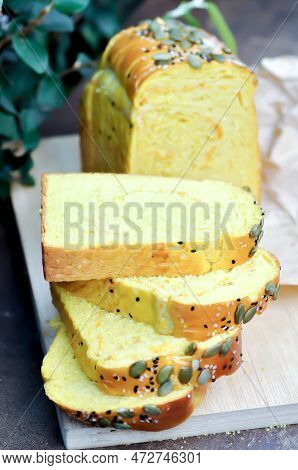 Bread , Pumpkin Bread Or Loaf Of Bread Or Sliced Bread Or Cut Bread With Pumpkin Seed And Sesame Top