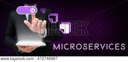Hand Writing Sign Microservices. Business Showcase Software Development Technique Building Single Fu