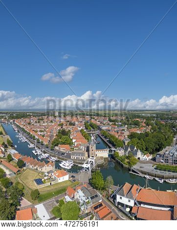 Aerial View Of The City With Zuidhavenpoort And Noordhavenpoort, In The Background The Sint Lievensm