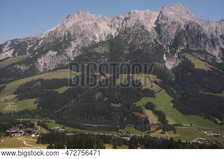 Beautiful Scenic View Of The Mountains With A Cloudy Sky Near Leogang In Austria