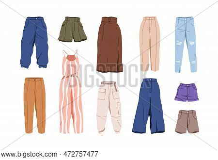 Female Clothes, Casual Pants, Modern Trousers, Skirt, Summer Shorts, Jeans. Women Wearing, Apparel, 