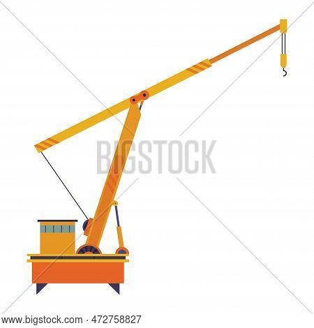 Hoisting Crane Icon. Construction Crane. Equipment In Flat Style. Yellow Industrial Heavy Machine. L