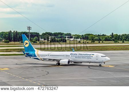 Kyiv, Ukraine - June 16, 2021: Uia Plane On The Runway In Boryspil International Airport. The Aircra