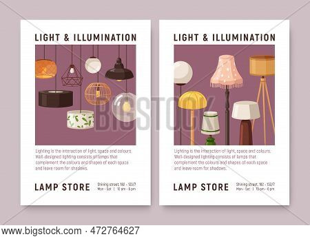 Lamps, Home Light And Illumination Store, Ad Background, Vertical Flyers Templates. Chandeliers, Int