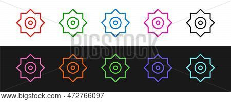 Set Line Falling Star Icon Isolated On Black And White Background. Meteoroid, Meteorite, Comet, Aste