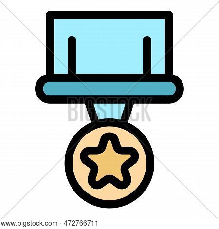 Army Medal Icon. Outline Army Medal Vector Icon For Web Design Isolated On White Background Color Fl