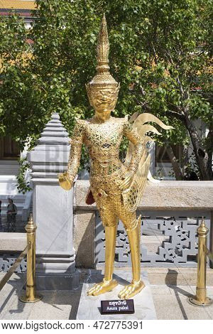 Bangkok, Thailand- 13 Feb, 2023: Golden Statue Of Kinnari, Mythical Creature Half Human Half Bird, A